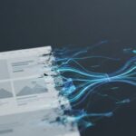 Abstract visualisation of a web page dissolving into structured data nodes, representing a website parsed by an AI search engine