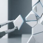 Modular geometric components assembling into a larger structure, representing automated WordPress theme development