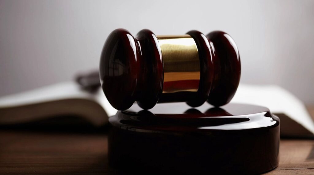 A judge's gavel resting on an open law book, representing Canadian legal rules on false and misleading website claims